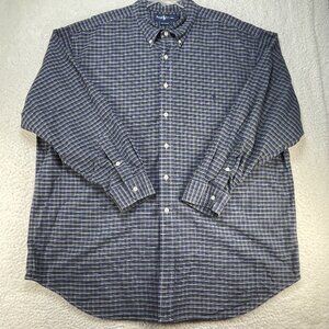 Polo Ralph Lauren Shirt Mens Size 2X BIG Blue Long Sleeve Plaid Heavy Cotton
